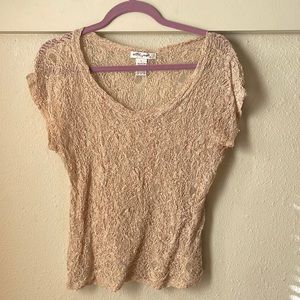 Vintage lace short sleeve blouse top by Ultra Pink—nylon/cotton blend